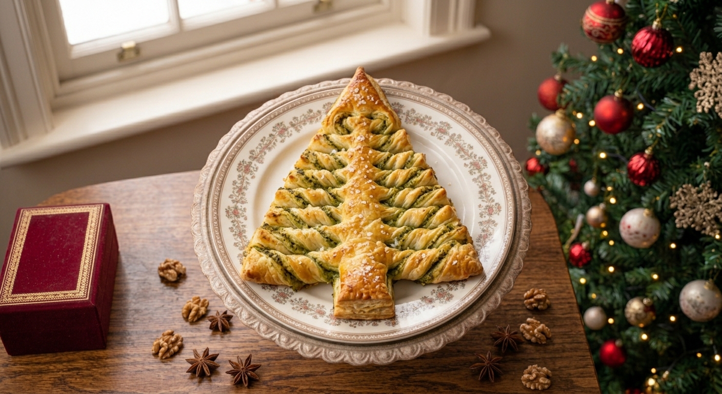 Árbol navideño de hojaldre y pesto