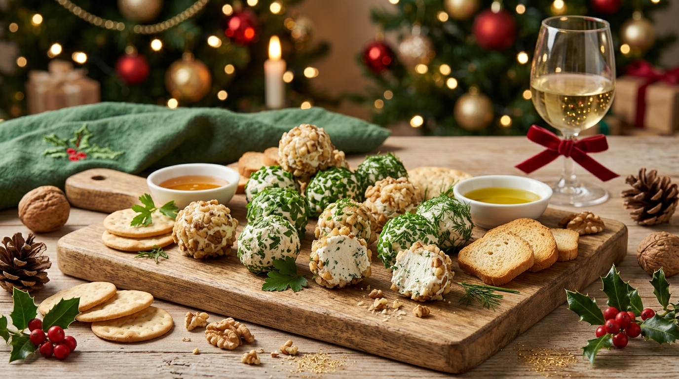 Bolitas de queso con nueces y hierbas terminado y listo para servir