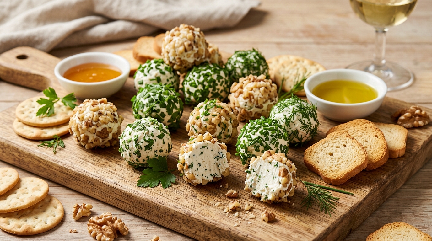 Bolitas de queso con nueces y hierbas