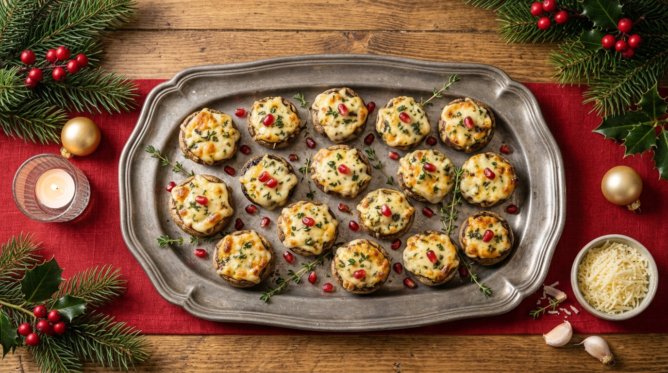 Champiñones rellenos de ajo y queso terminado y listo para servir