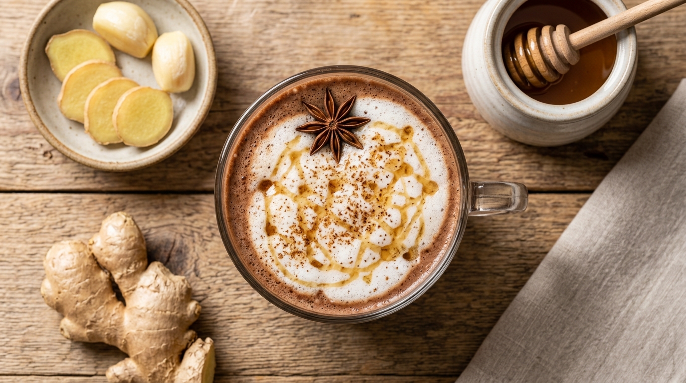 Chocolate caliente con canela y vainilla listo para servir