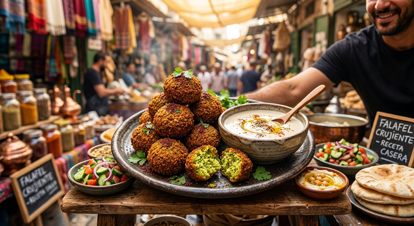 Falafel dorado acompañado de salsa tahini