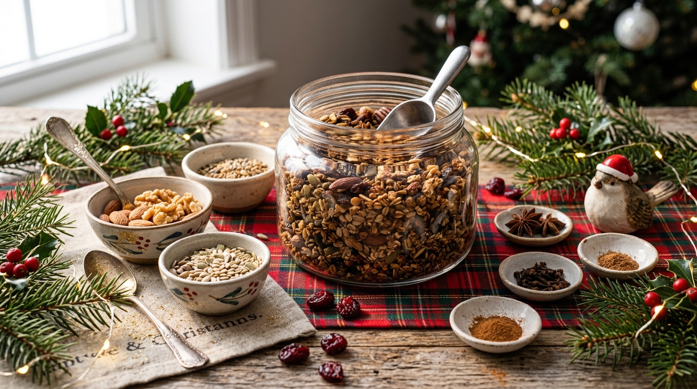 Granola especiada con frutos secos listo para servir