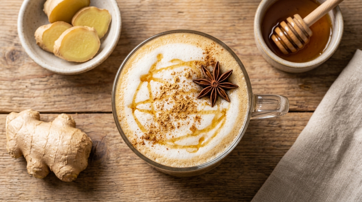 Latte de jengibre y miel listo para servir