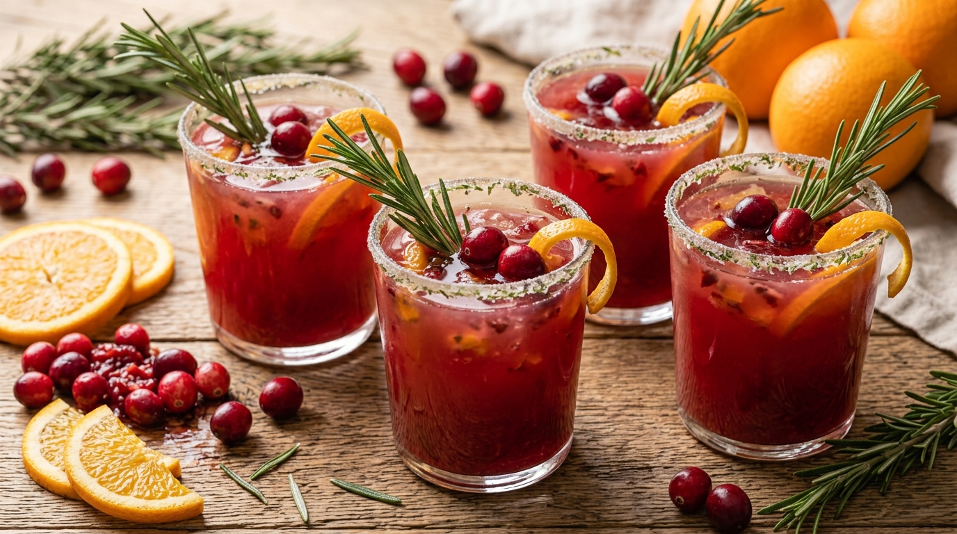 Mocktail de arándanos, naranja y romero