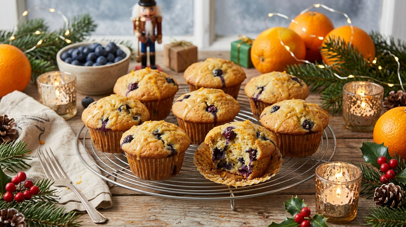 Muffins de arándanos y naranja listo para servir