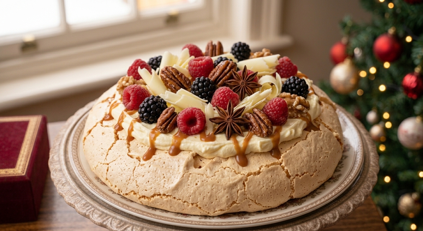 Pavlova con frutos secos terminado y listo para servir