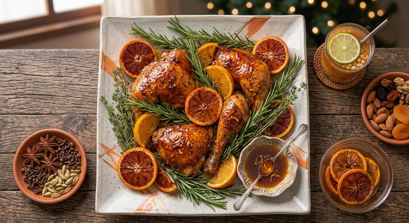 Pollo glaseado con naranja y miel