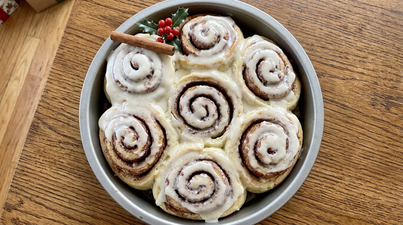 Rollos de canela con glaseado de vainilla listo para servir