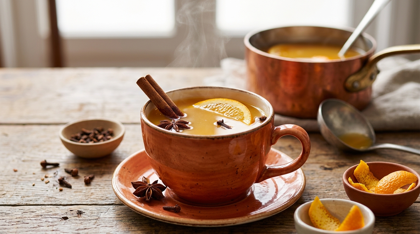 Sidra caliente de naranja con especias