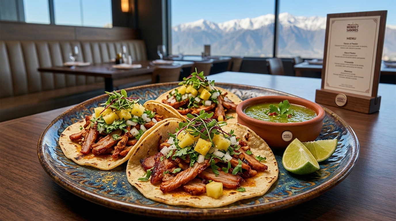Tacos al pastor de cerdo con piña, cilantro y cebolla