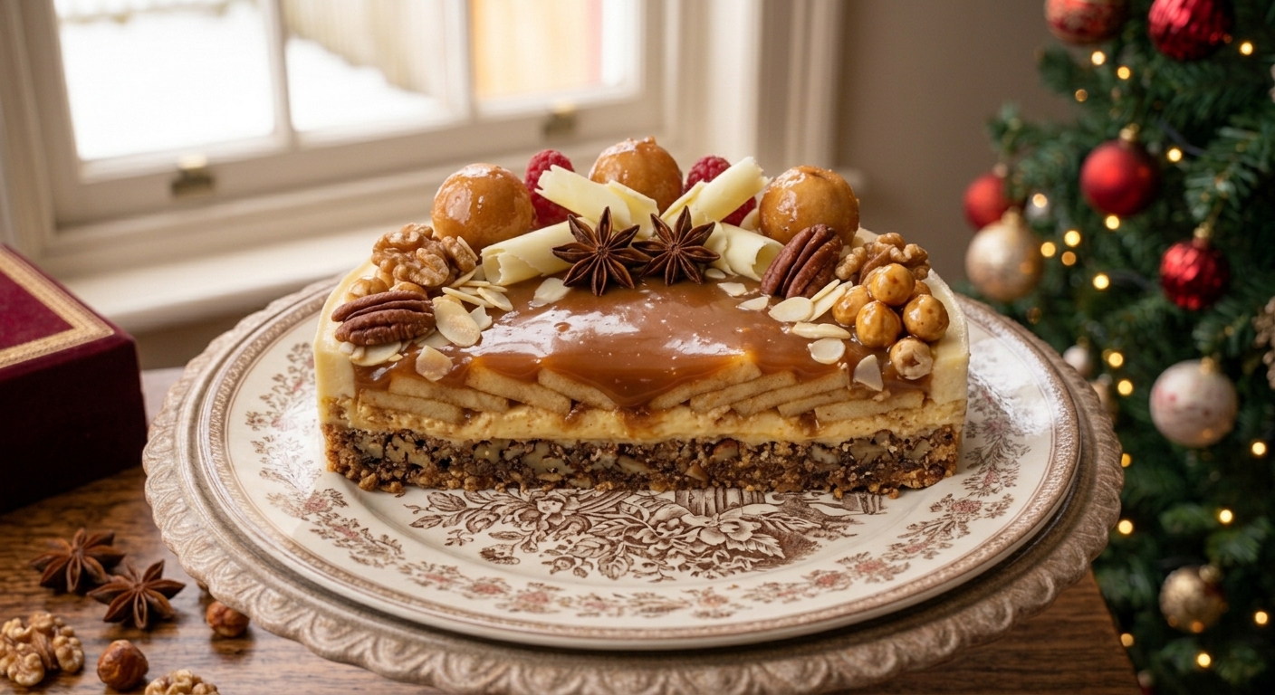 Tarta de manzana, canela y caramelo terminado y listo para servir