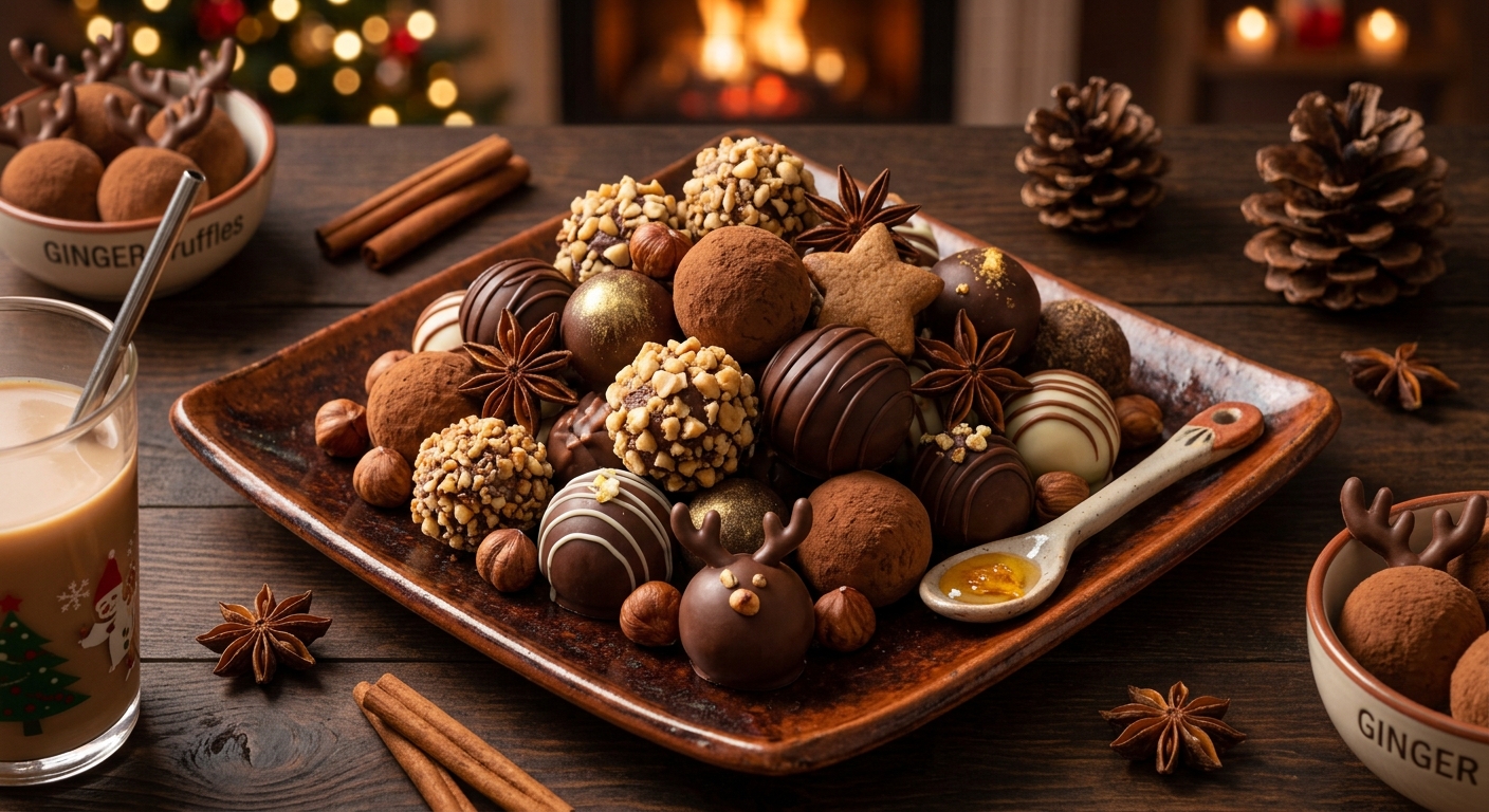 Trufas de chocolate y avellanas terminado y listo para servir