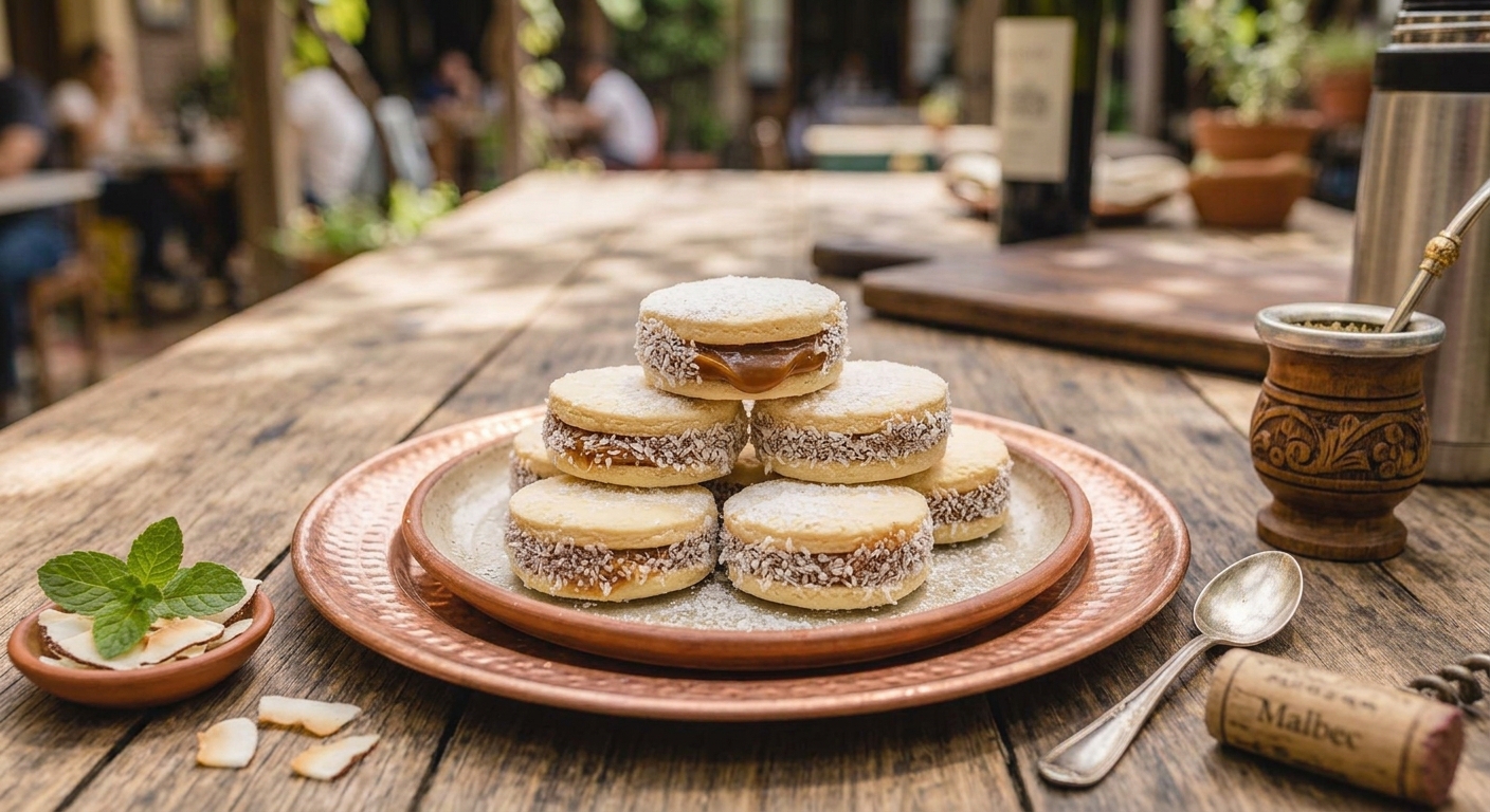 Alfajores de maicena argentinos con dulce de leche y coco