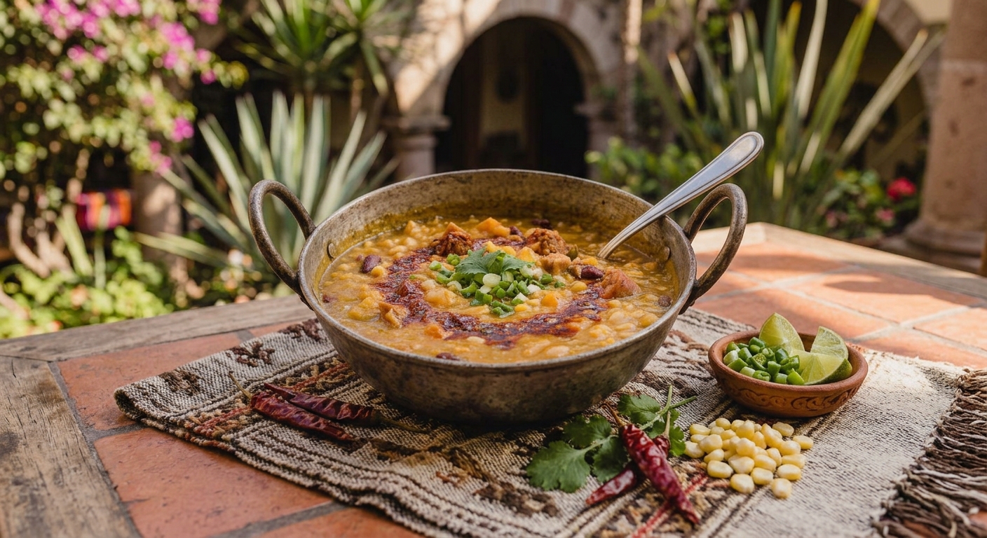 Locro criollo espeso servido con quiquirimichi
