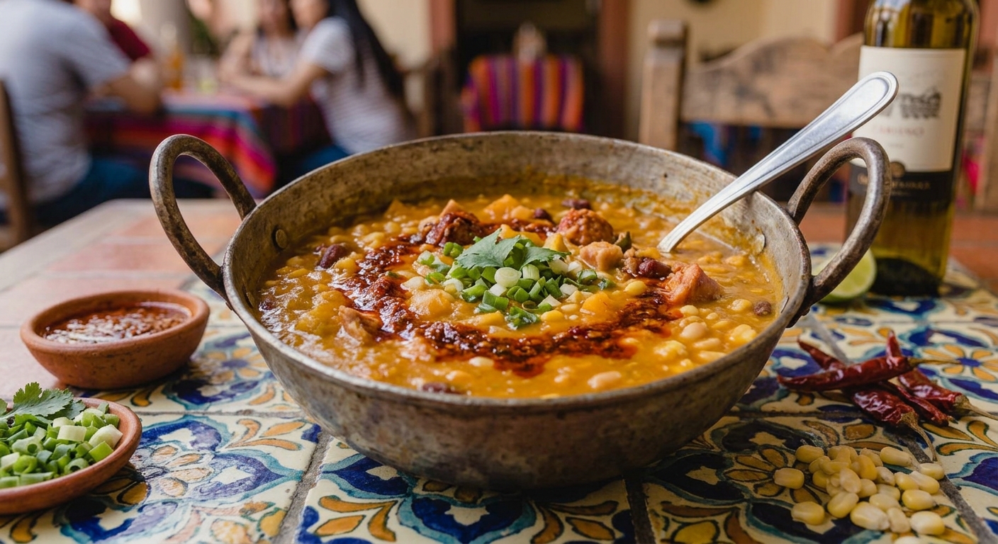 Locro criollo argentino con zapallo, maíz, porotos y carnes