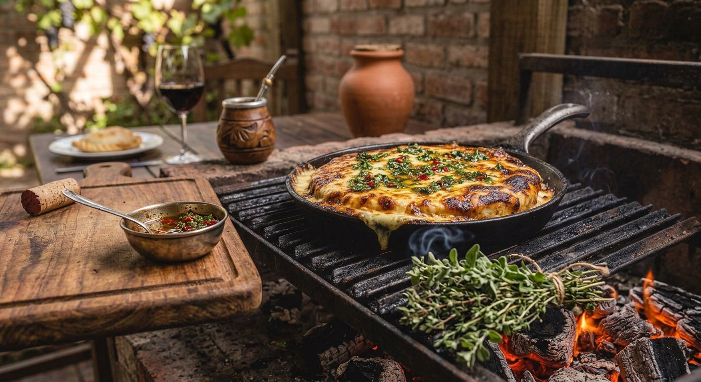 Provoleta dorada al orégano con el centro suavemente fundido