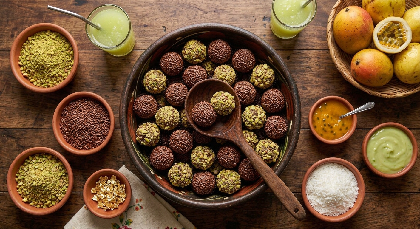 Brigadeiros cubiertos de granillo de chocolate y listos para servir