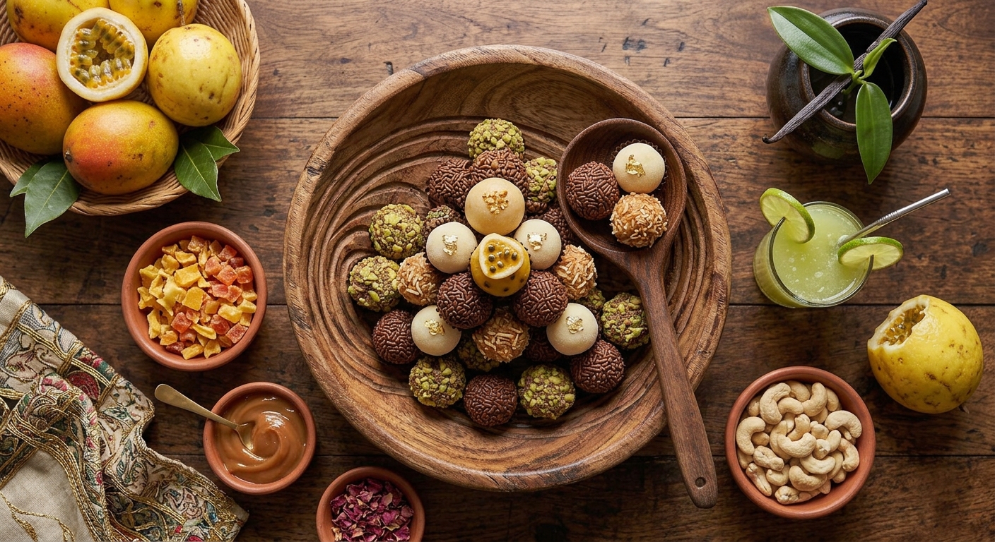 Brigadeiros brasileños cubiertos de granillo de chocolate