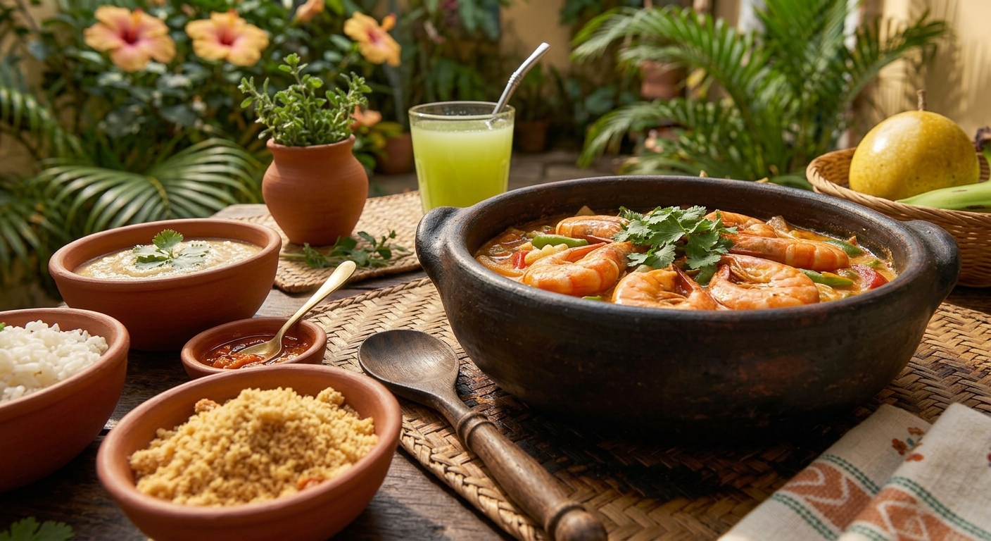 Moqueca baiana de camarones con leche de coco y cilantro